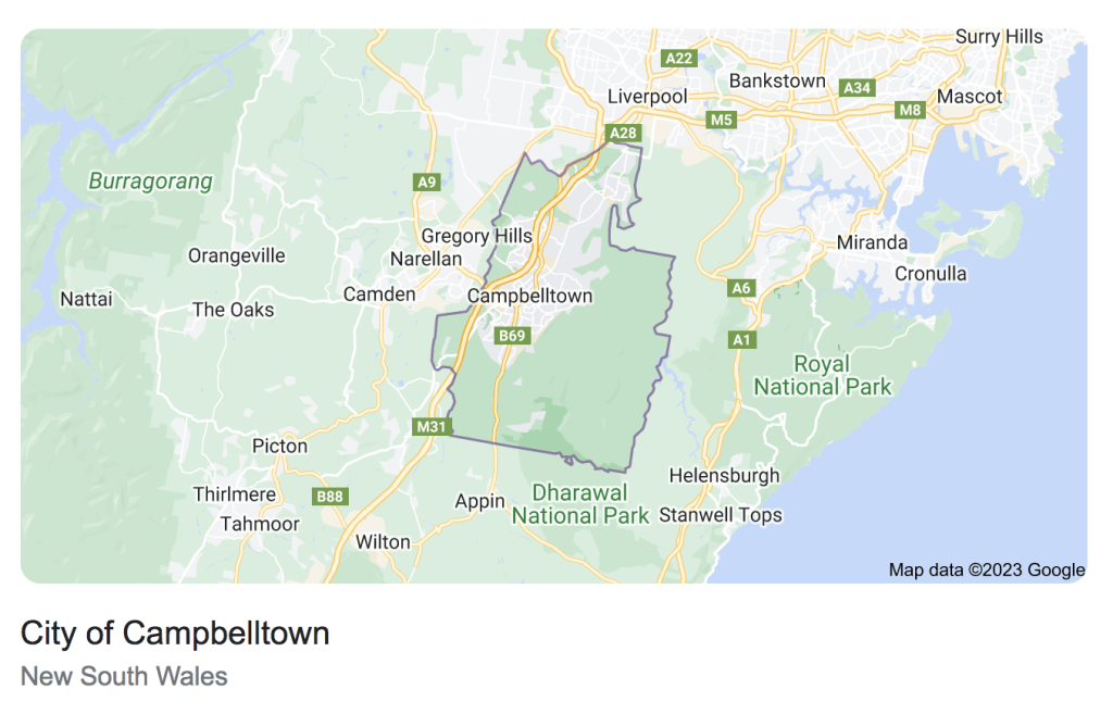 City of Campbelltown Map and Skip Bin Hire Area Service